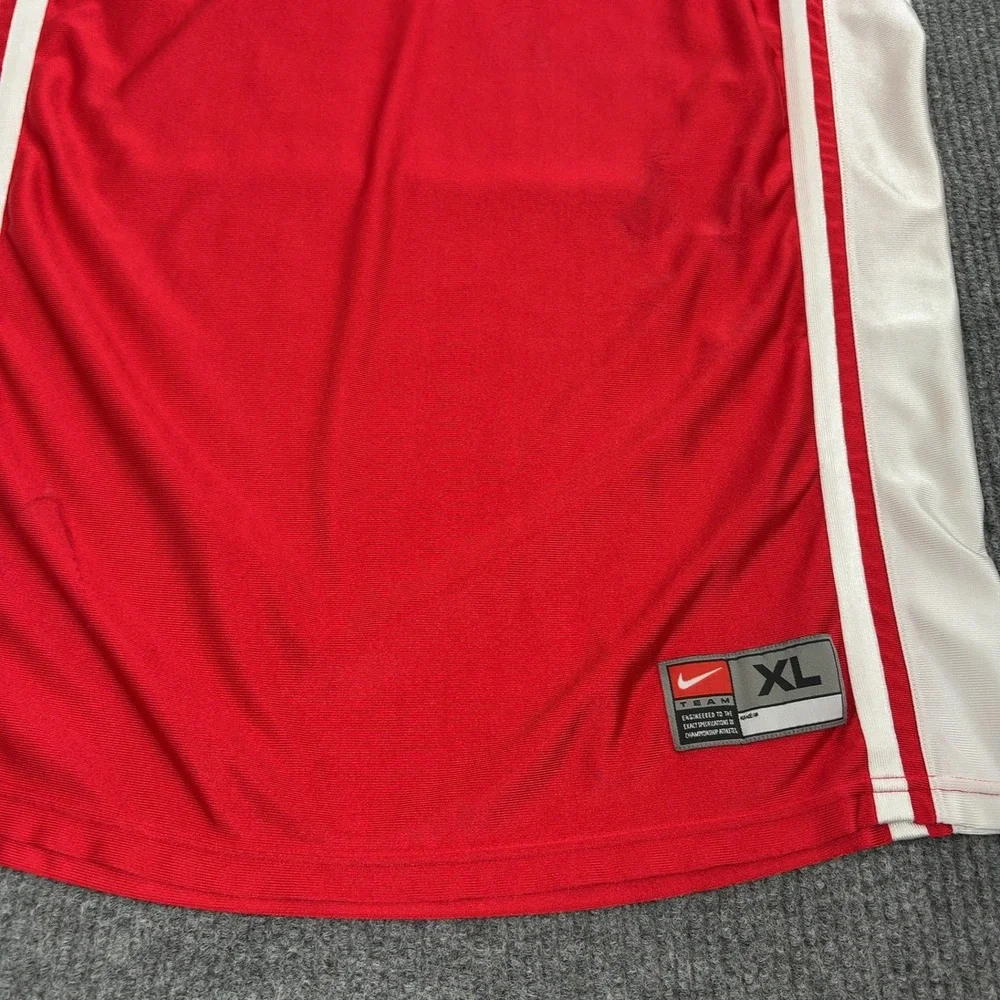 Nike Jersey Mens XL Red Nylon Polyester Striped‎ V Neck Athletic Sportswear